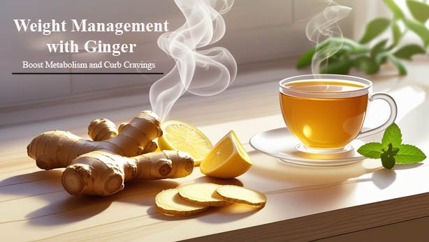 Warm glass of ginger-lemon water with grated ginger and lemon slices beside a rolled yoga mat, illustrating ginger’s metabolism-boosting and weight management benefits.